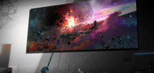 Quadro realista do planeta Saturno.